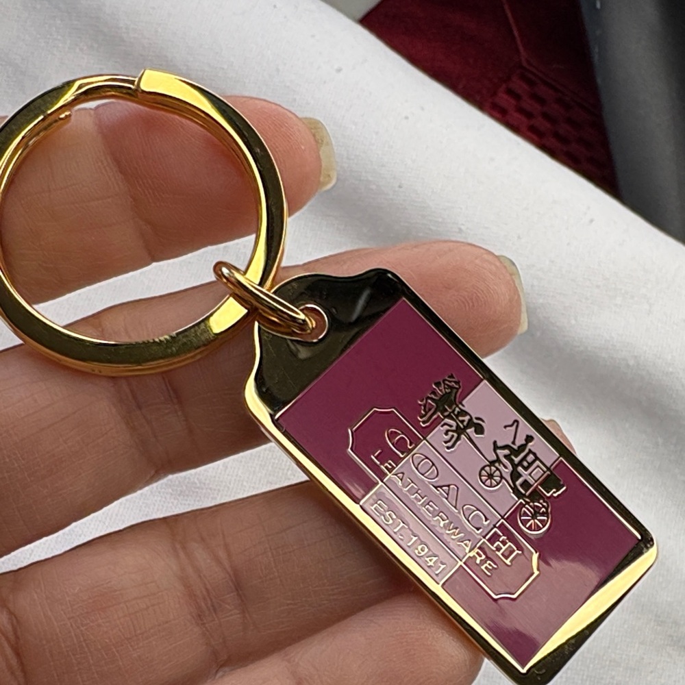 Coach Pink and Gold Enamel Key Tag keychain